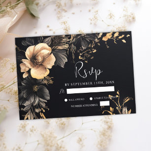 Cartons Réponse Black gothique Floral Moody Dark Mariage