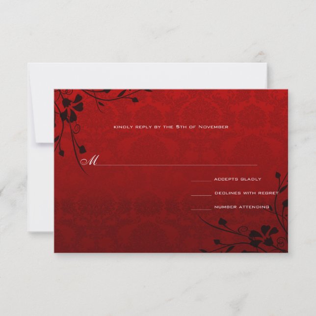 Cartons Réponse Black Swirls Lighter Red Metallic Mariage damassé (Devant)