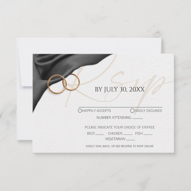 Cartons Réponse Black Velvet with Wedding Rings Response Card (Devant)