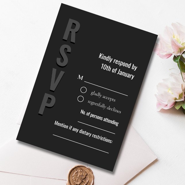 Cartons Réponse Blackout Minimalist Wedding Response Card (Créateur téléchargé)