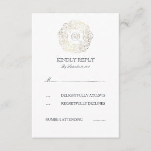Cartons Réponse Blanc et guirlande florale d'or épousant des