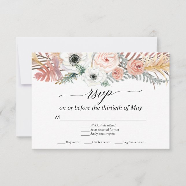 Cartons Réponse Blanc Floral Boho Herbe de Pampas Palmier Tropical (Devant)
