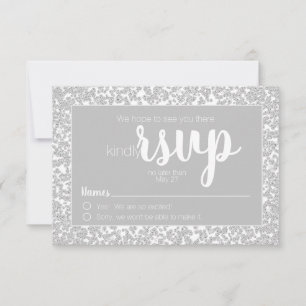 Cartons Réponse Blanc Gris Informel Paillettes Diamant Mariage RSV