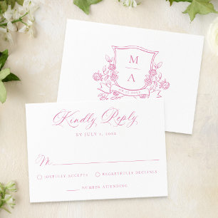 Cartons Réponse Blason Floral Rose Élégant Monogramme de Mariage