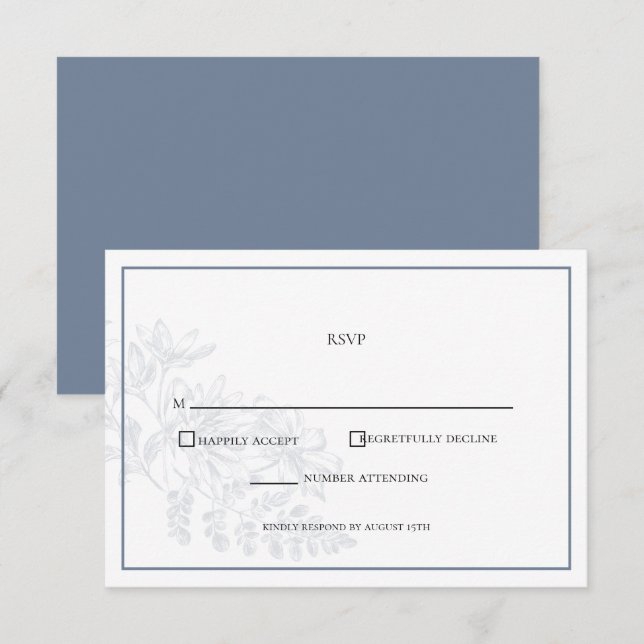Cartons Réponse Bleu Duché Blanc Floral Simple Mariage (Devant / Derrière)