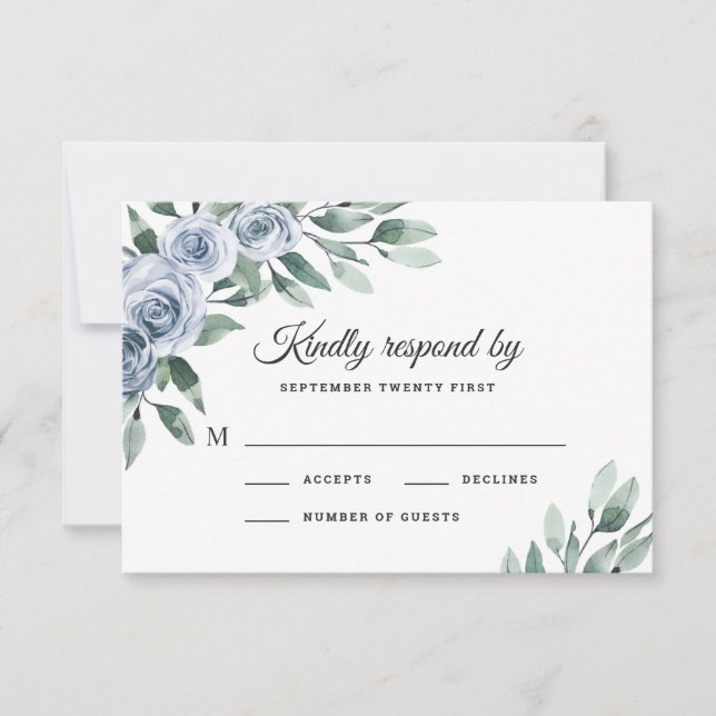 Cartons Réponse Bleu Dusty Elegant Floral Boho Rose Rustique Maria (Devant)