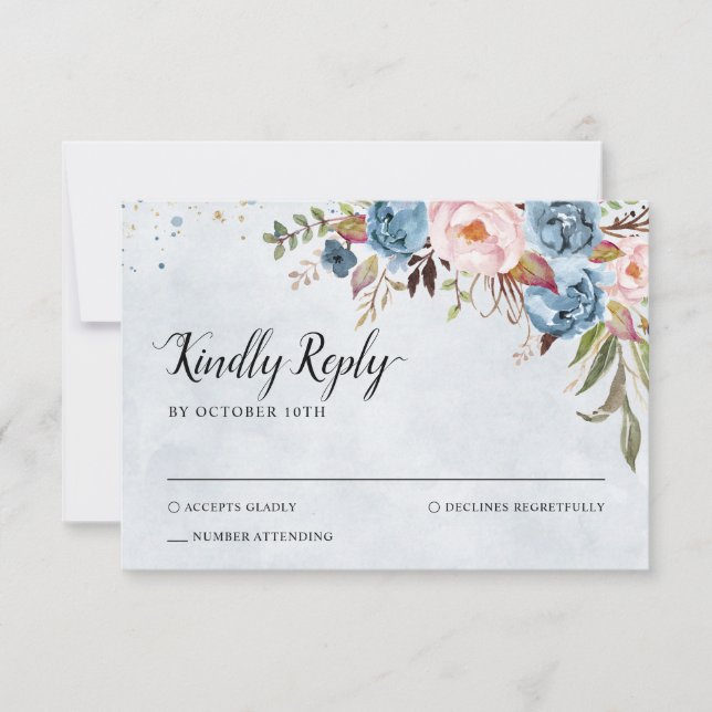 Cartons Réponse Bleu Dusty Peach Blush Botanical Floral Mariage (Devant)