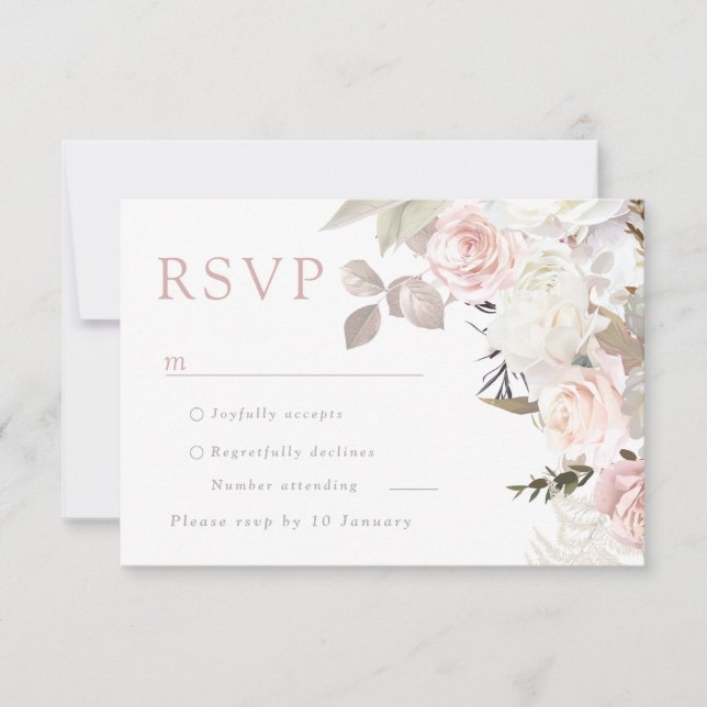 Cartons Réponse Bleu Jardin et Mariage Floral blanc (Devant)