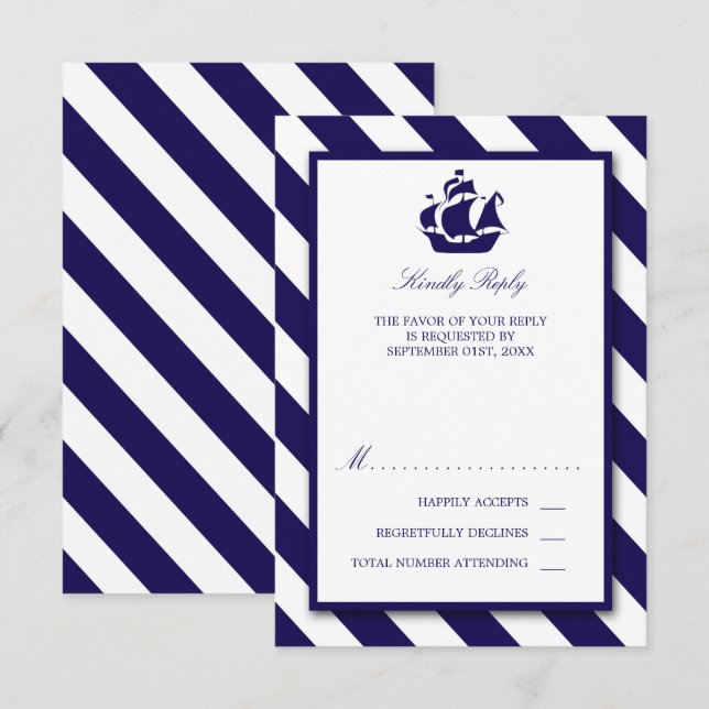 Cartons Réponse Bleu Mariage de navire marine (Devant / Derrière)
