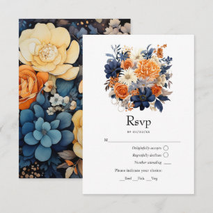 Cartons Réponse Bleu marine, orange brûlé et Mariage de fleurs de 