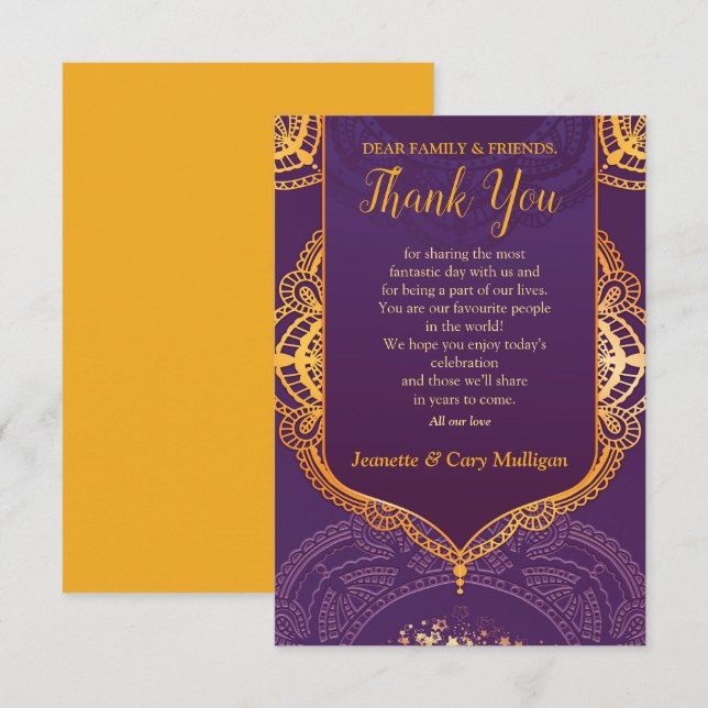 Cartons Réponse Bleu marine ou violet avec Mandalas or (Devant / Derrière)