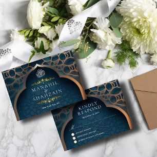 Cartons Réponse Bleu Nil Arc islamique 3D Élégant Mariage musulman