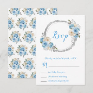Cartons Réponse Bleu Poussiéreux Fleurs Élégantes Argent Douze Ans