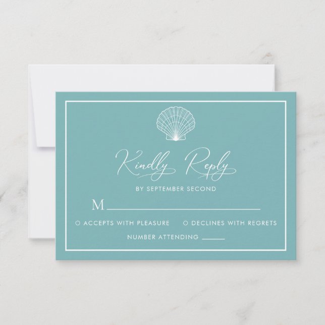Cartons Réponse Bleu Turquoise clair Beach Seashell Mariage élégan (Devant)