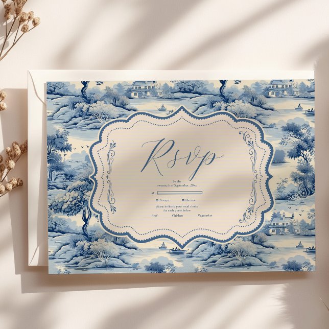 Cartons Réponse Blue Chinoiserie Porcelain Botanique Peony Mariage (Créateur téléchargé)