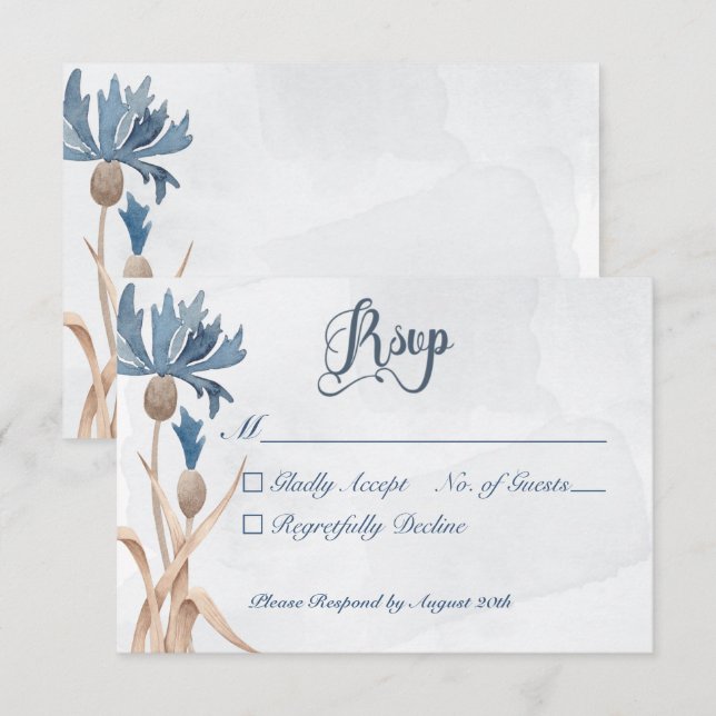 Cartons Réponse Blue Cornflowers & Blé Field Mariage bleu (Devant / Derrière)
