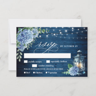 Cartons Réponse Blue Hydrangea Lantern Mariage en bois Rustique