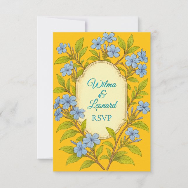 Cartons Réponse Blue linen rustic wedding in floral style  (Devant)