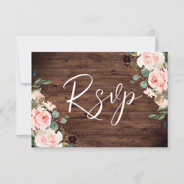 Cartons Réponse Blush Dreams : Fleurs blanches et Mariage en bois  (Devant)