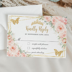 Cartons Réponse Blush Floral Champagne Quinceañera Papillon Répons