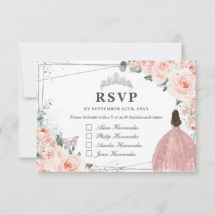 Cartons Réponse Blush Floral Silver QUINCEAÑERA Répondre Noms Des 