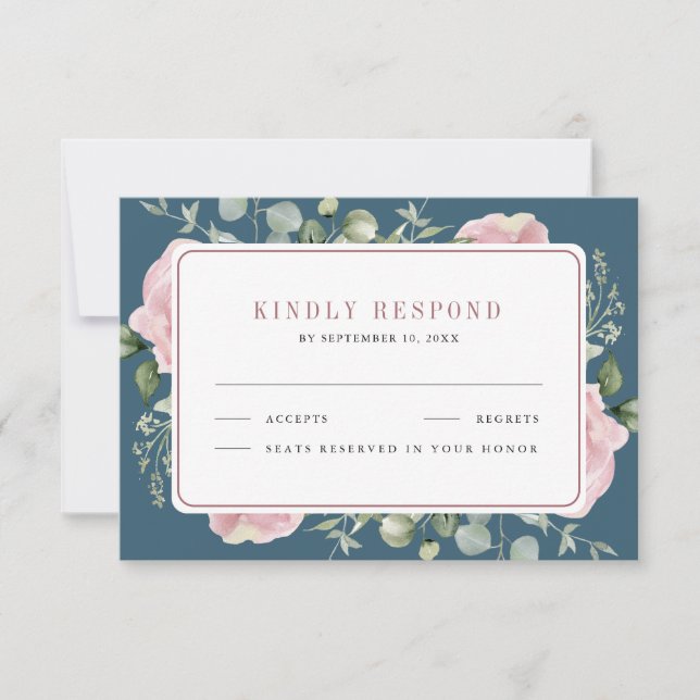 Cartons Réponse Blush Pink Floral Eucalyptus Dusty Blue Wedding (Devant)