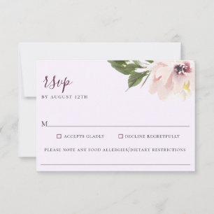 Cartons Réponse Blush Plum Floral Mariage Alimentation Allergie RS