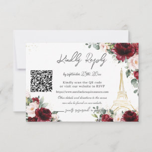 Cartons Réponse Blush Rose Floral Paris Eiffel Quinceañera QR 