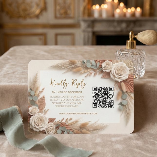Cartons Réponse Bohemian Rustic Floral QR Code Wedding (Créateur téléchargé)
