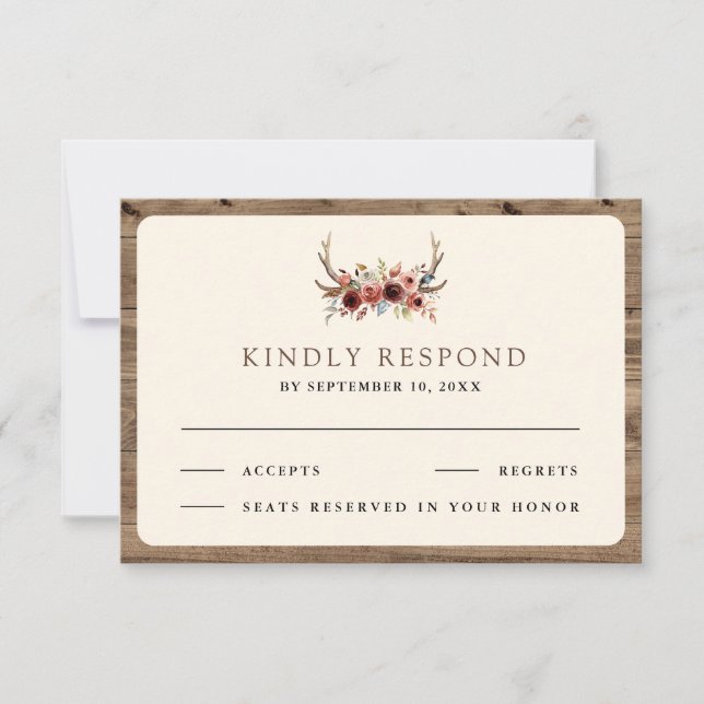 Cartons Réponse Boho Antlers Terracotta Floral Wedding (Devant)