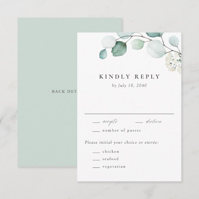 Cartons Réponse Boho Aquarelle Eucalyptus Feuille Mariage vert (Devant / Derrière)