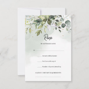 Cartons Réponse Boho aquarelle eucalyptus verdure or étincelle