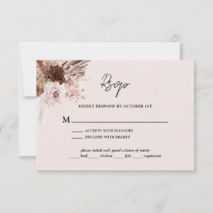 Cartons Réponse Boho Blush Pampas rose Mariage en laiton