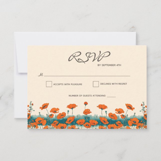 Cartons Réponse Boho Bohemian Rustic Floral Poppies Mariage (Devant)