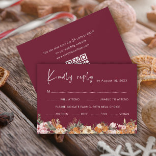 Cartons Réponse Boho Burgundy Winter Holiday Mariage QR Code