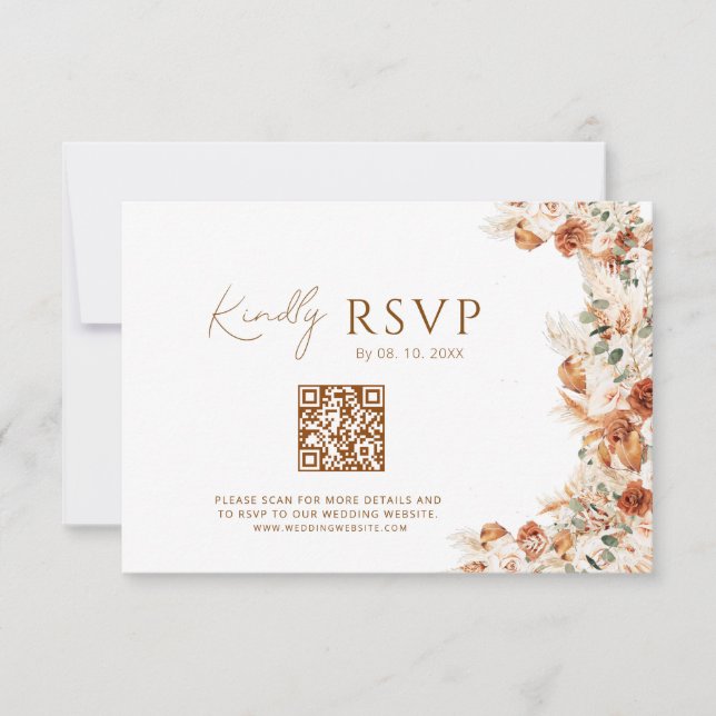 Cartons Réponse Boho Chic Elegant Script Wedding Website QR Code (Devant)