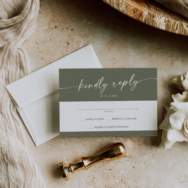 Cartons Réponse Boho Chic Olive Green Simple Mariage (Créateur téléchargé)