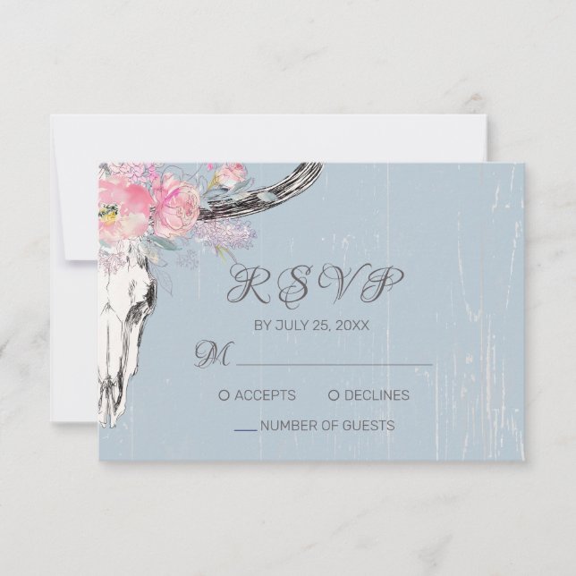 Cartons Réponse Boho crâne de vache rustique Floral Blush Aquarell (Devant)