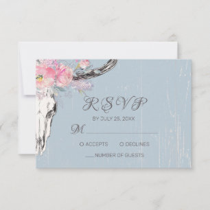 Cartons Réponse Boho crâne de vache rustique Floral Blush Aquarell