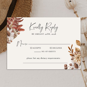 Cartons Réponse Boho Crème moderne minimaliste Mariage de script