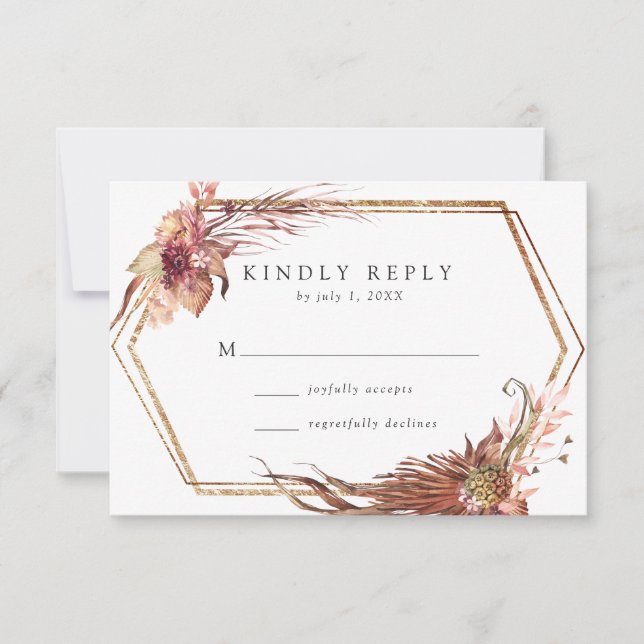 Cartons Réponse Boho Desert Floral Gold Mariage de cadre géométriq (Devant)