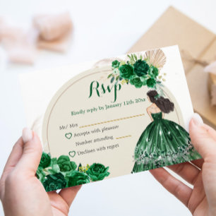 Cartons Réponse Boho Emerald Green Roses Princesse Quinceañera