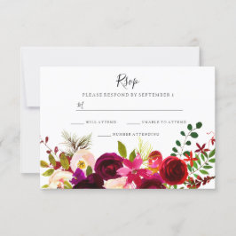 Cartons Réponse Boho Fleurs Bourgogne Printemps Automne Mariage RS