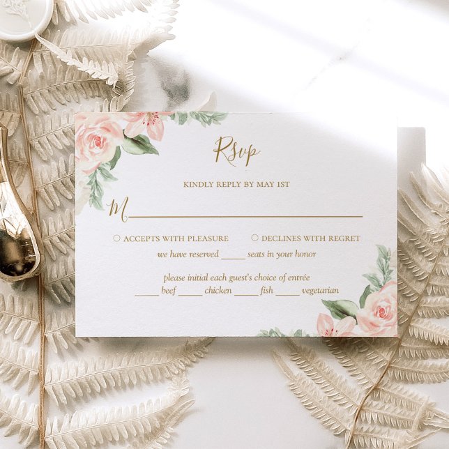 Cartons Réponse Boho Floral Rose Sage Vert avec choix de repas (Créateur téléchargé)