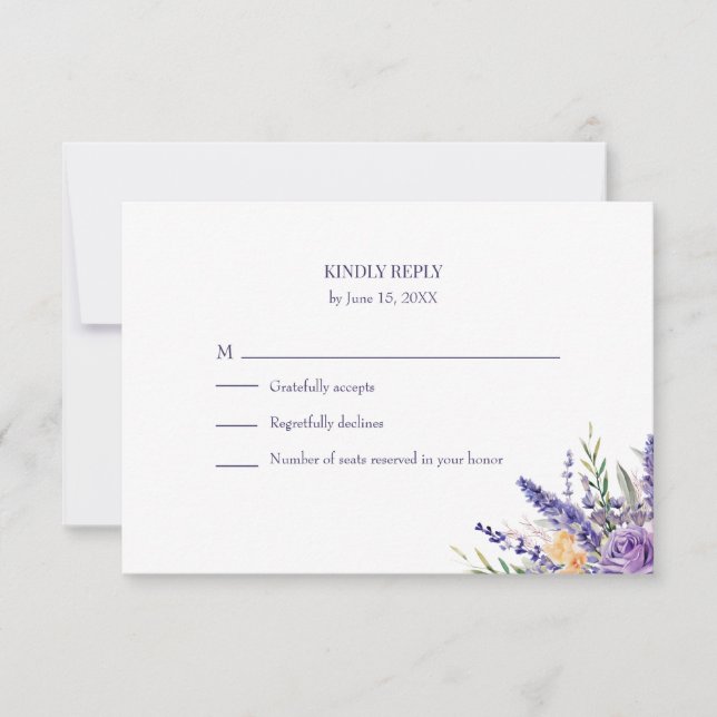 Cartons Réponse Boho Lavender Watercolor Wildflower Wedding (Devant)