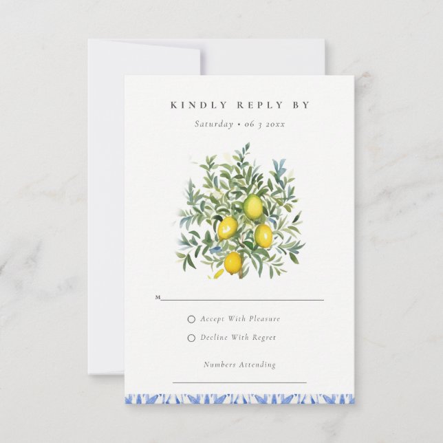 Cartons Réponse Boho Marocain Aquarelle Lemon Jaune Arbre Mariage (Devant)