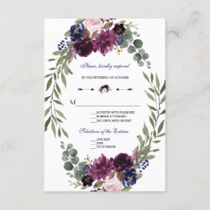 Cartons Réponse Boho Merlot Marine Blue Floral Antlers Mariage RSV