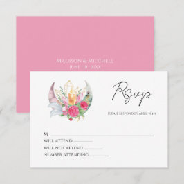 Cartons Réponse Boho Moon Crystals Plumes rose Fleurs Mariage