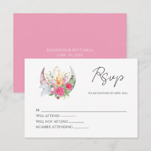 Cartons Réponse Boho Moon Crystals Plumes rose Fleurs Mariage