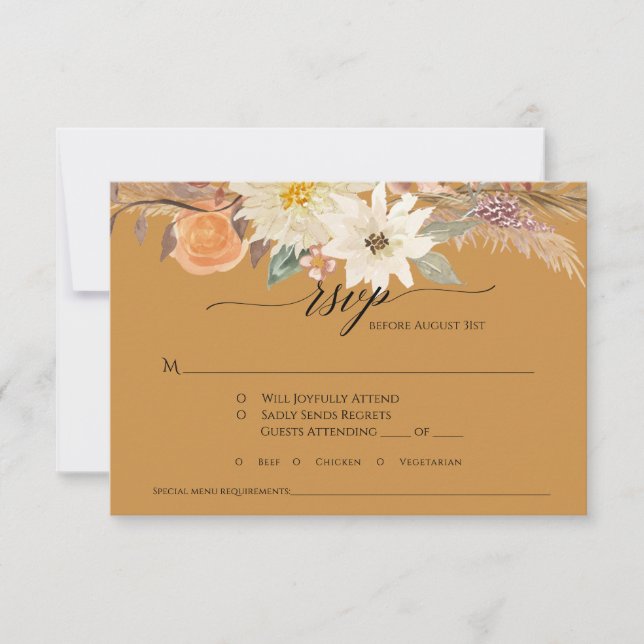 Cartons Réponse BOHO Mustard Gold Fall Floral Pampas Grass Mariage (Devant)